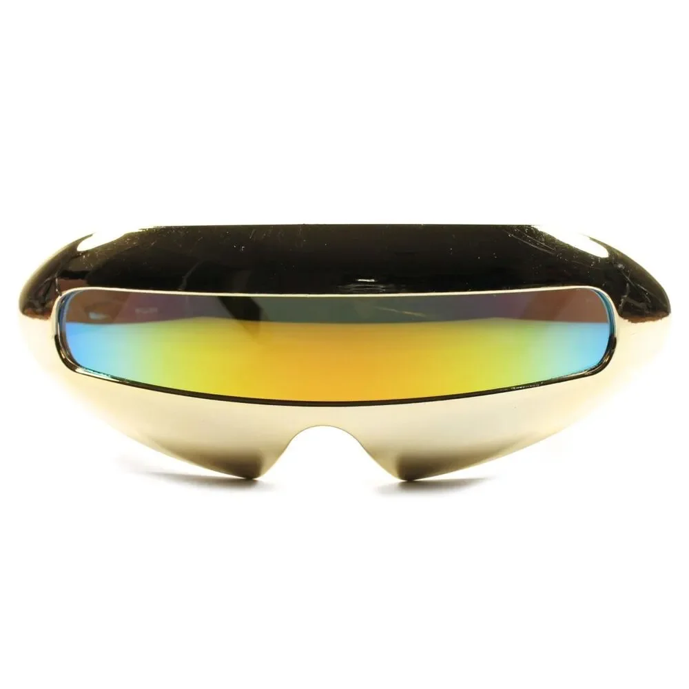 Alien Space Robot Party Costume Futuristic Novelty Gold Mirrored Sun Glasses